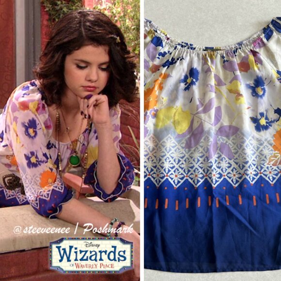 Floral Half Sleeve Silk Peasant Blouse ASO Alex Russo - Picture 2 of 8